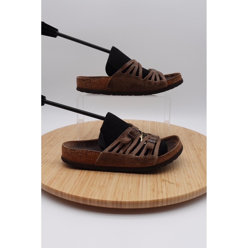 Birkenstock Womens Brown Suede Strappy Buckle Comfort Slide Sandals Size 7